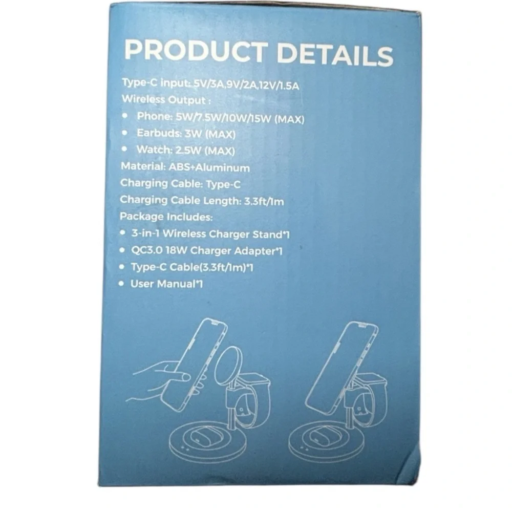 3-in-1 Wireless Charging‎ Stand 15W Phone Watch Earbuds Dock